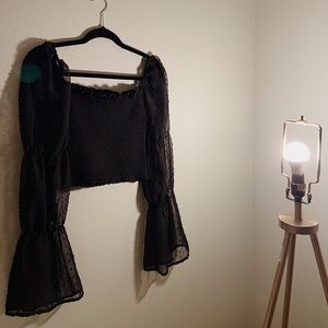 Boohoo black puff sleeve crop top size 12